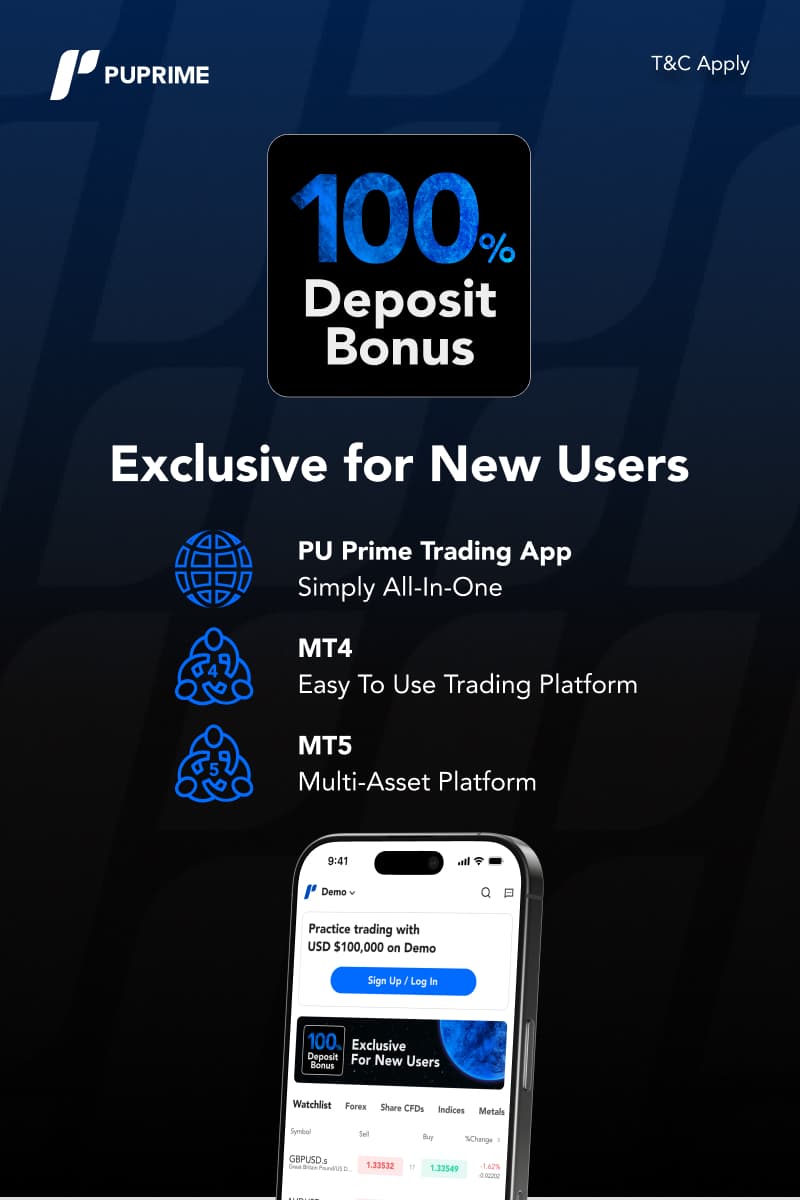 PU Prime 100% Deposit Bonus — Exclusive for New Users, vertical promotional banner